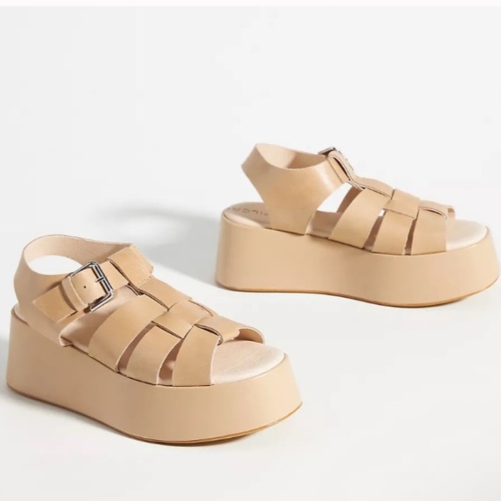 Pilcro Anthropologie Platform Fisherman Nude/Beige Leather Sandals Sz 39/9